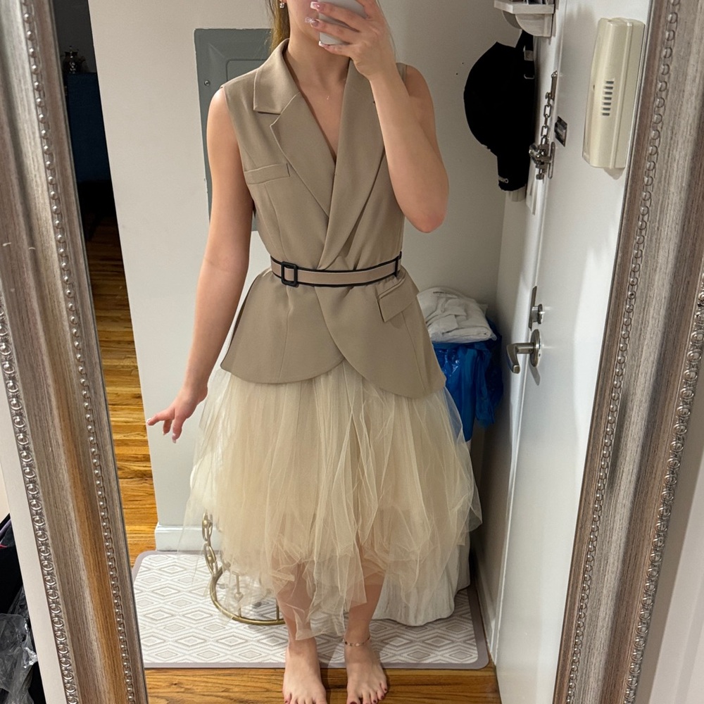 Chic Beige and Cream High-Low Dress